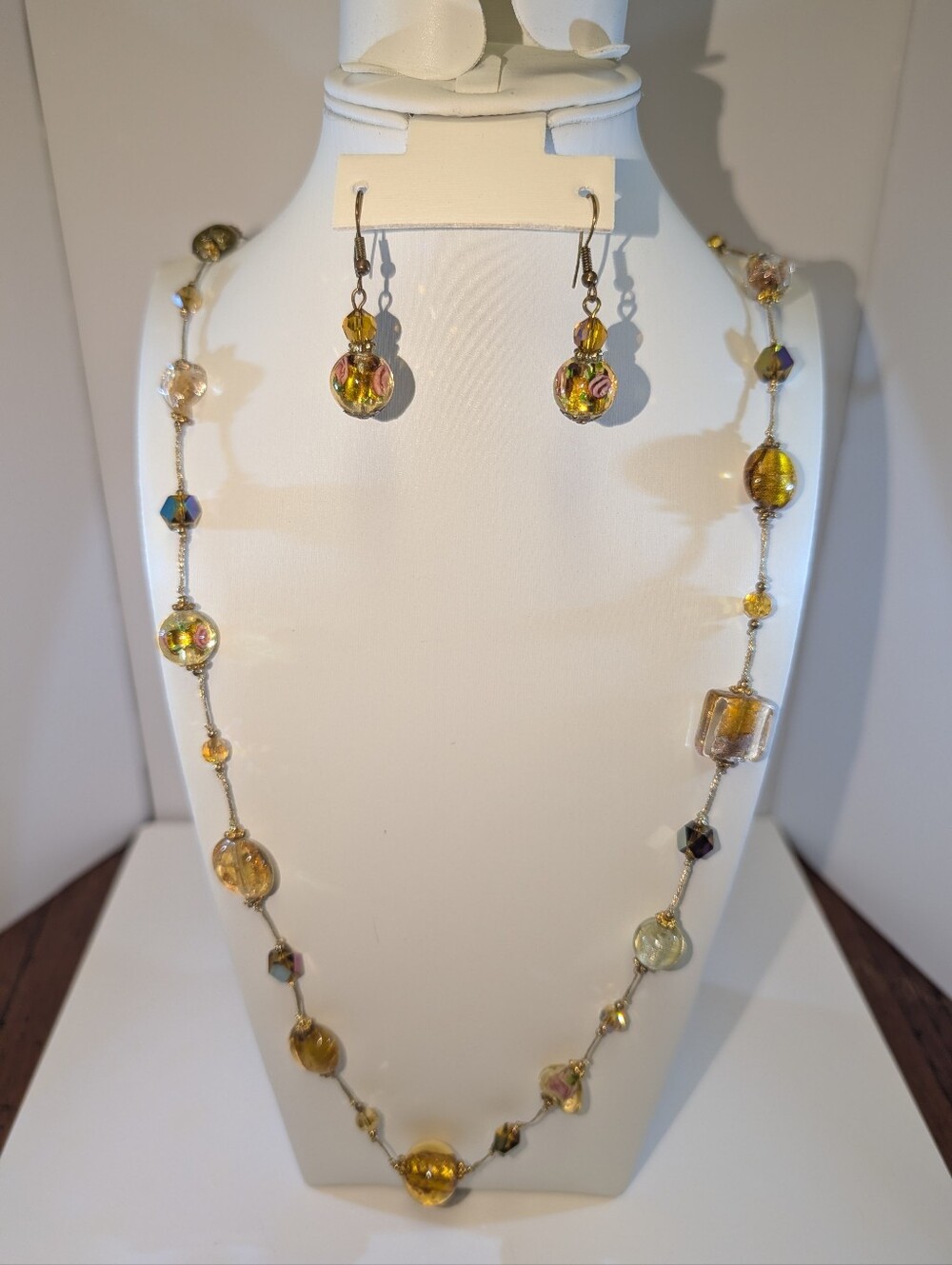 Glass Bead Necklace and Earrings Set - Brand Unknown